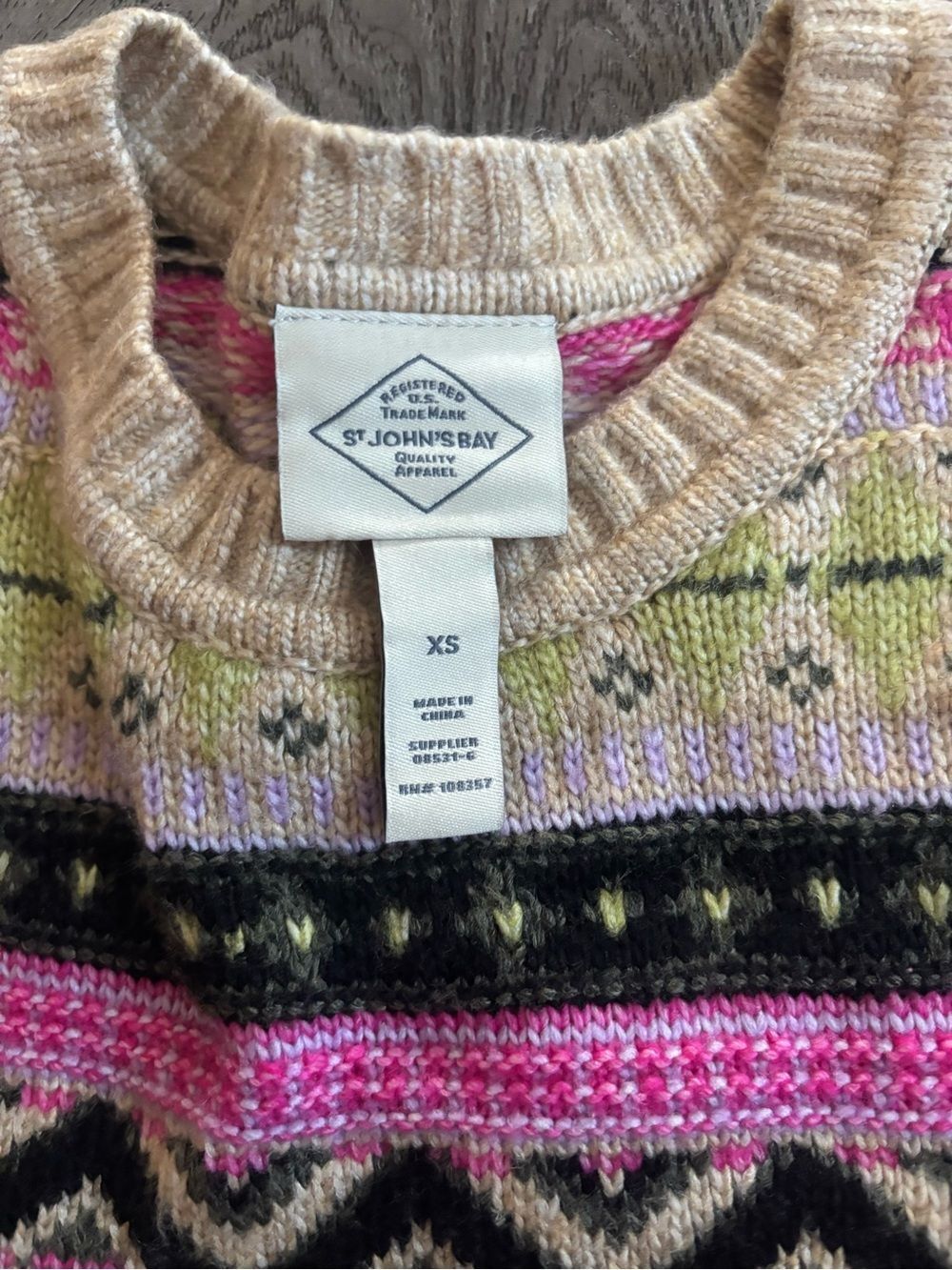 St. John bay Women’s Cream Fair Isle Crewneck Sweater - Picture 2 of 4